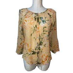 Sundance Women’s Silk Floral Blouse Top size M Round Neck Romantic Boho
